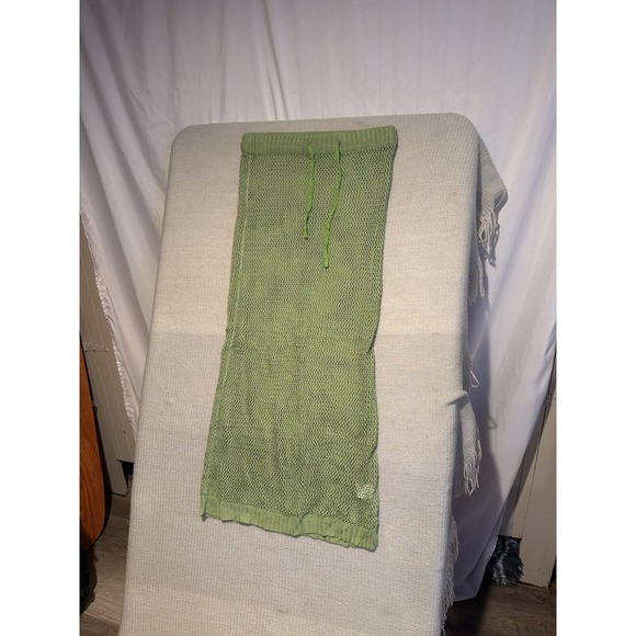 Dresses & Skirts - Women's Green Crochet Knit Maxi Skirt Size S Drawstring Sheer Open Knit Boh